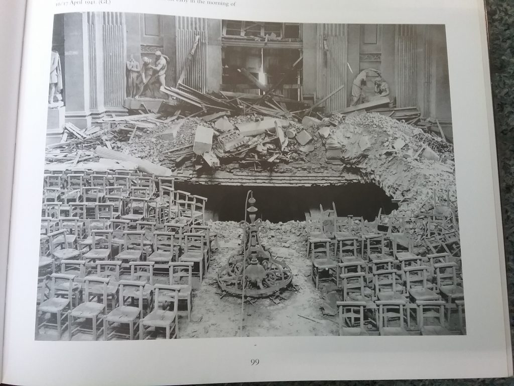 The north transept floor of St. Paul's after a direct hit early in the morning of 16/17 April 1941.