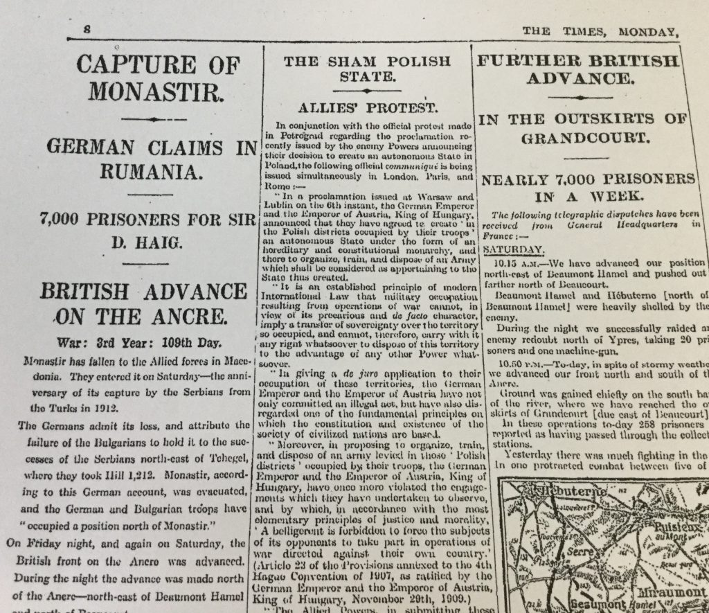 The Times Mon 20th Nov 1916
