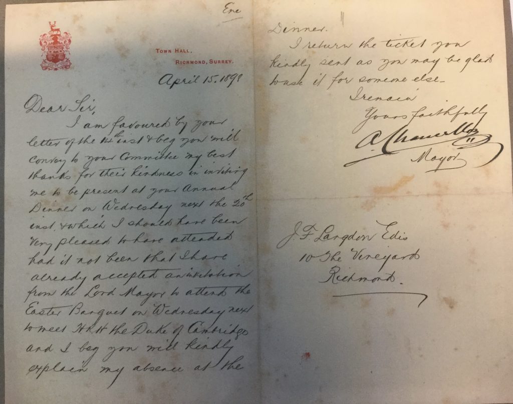 Chancellor's letter 15 April 1898