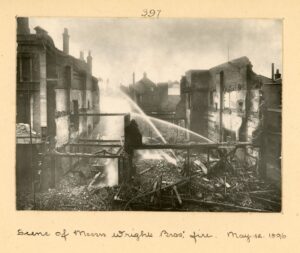 Photograph of the 1896 fire at the Wright Bros. department store on George Street, Richmond, where Tesco is now (reference number: LCF/397)